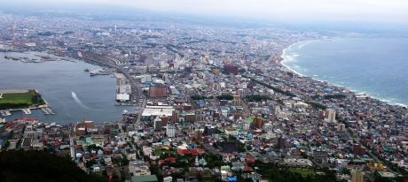 函館市街を函館山から眺める